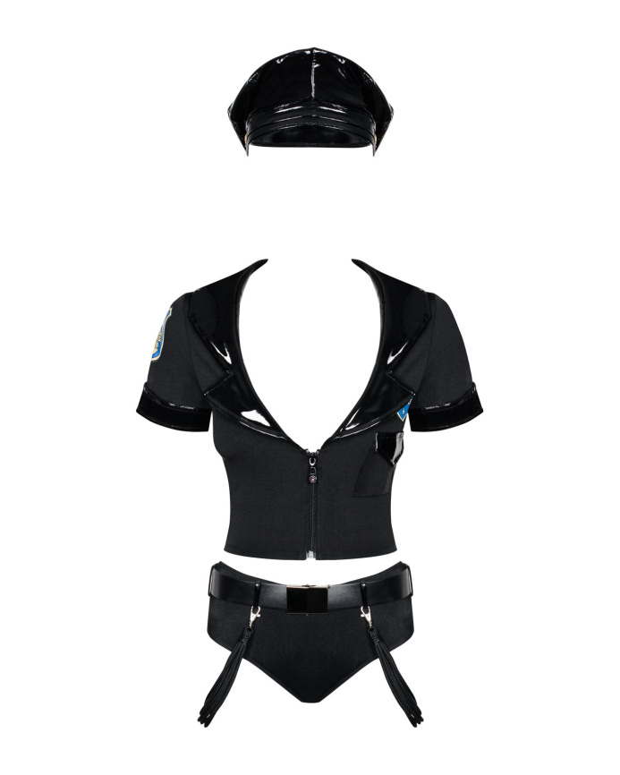 Еротичний костюм поліцейського Obsessive Police set S/M, black, топ, шорти, кепка, пояс, портупея фото 2