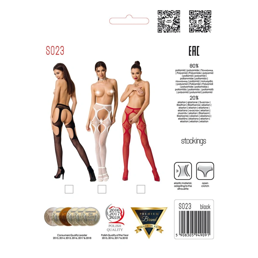 Эротические колготки-бодистокинги Passion S023 One Size, Red, имитация чулок с ромбами и пояском фото 10