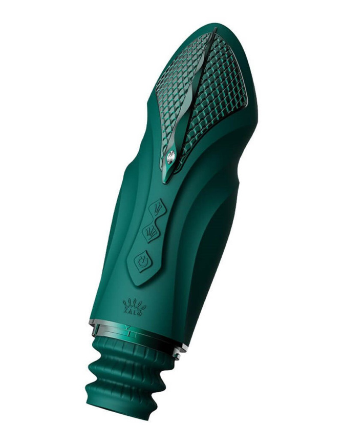 Компактна смарт секс-машина Zalo – Sesh Turquoise Green, 2 насадки, пульт ДК, кристал Swarovski фото 5