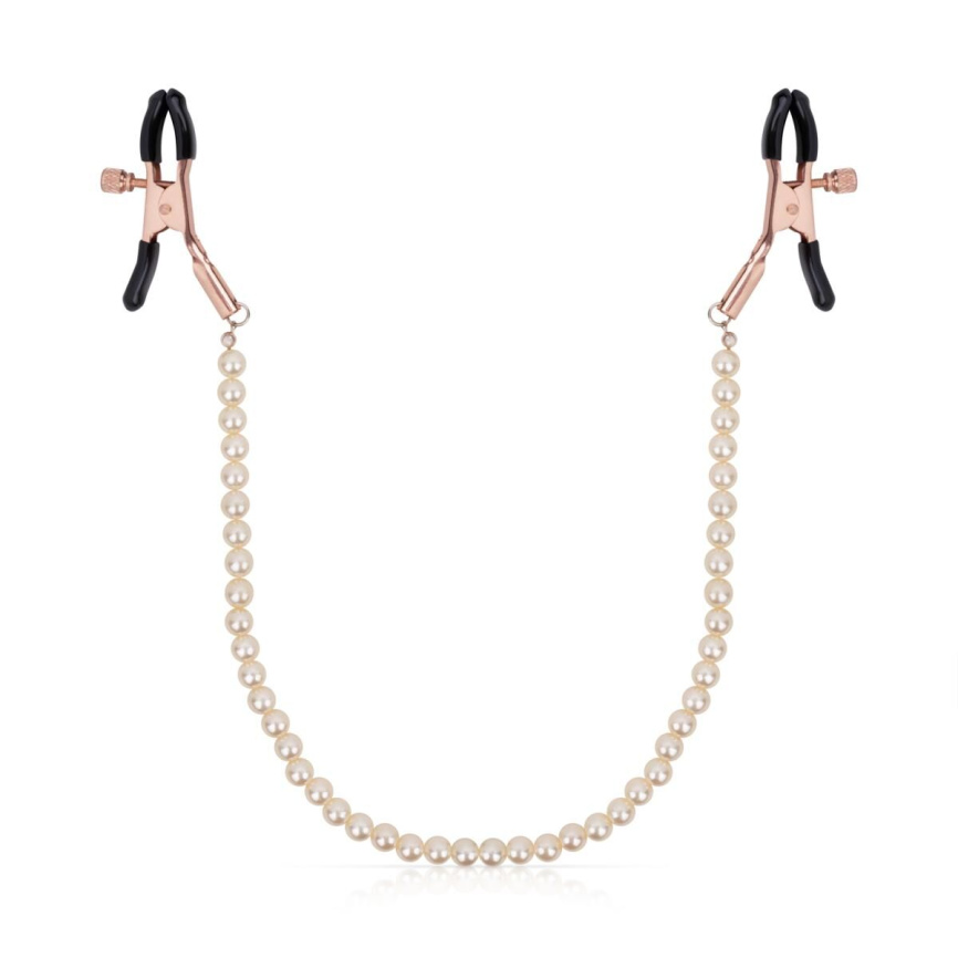 Затискачі для сосків з перлинним ланцюжком Rosy Gold - Nipple Clamps Pearls фото 1