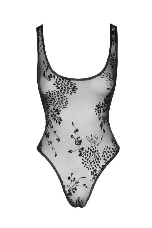 Боди Noir Handmade F242 Tulle body with patterned flock embroidery, S фото 6