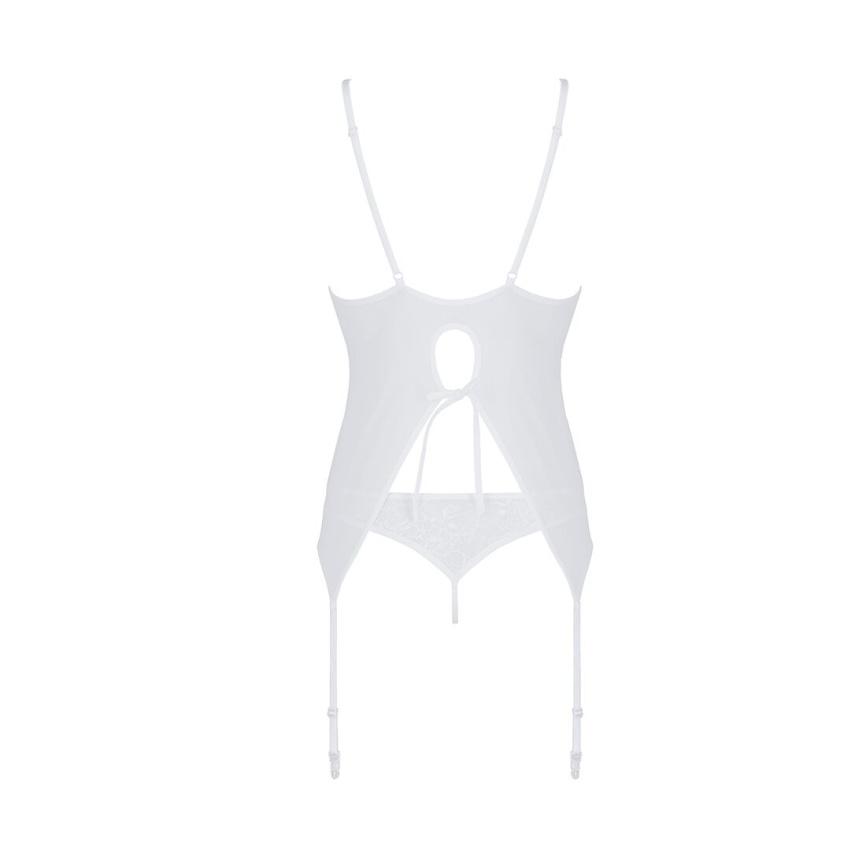 Корсет із пажами, трусики з ажурним декором та відкритим кроком Passion URSULA CORSET L/XL, white фото 4