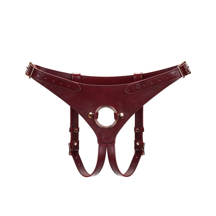 Шкіряні трусики для страпона Liebe Seele Wine Red Strap on Harness, універсальний розмір фото 1