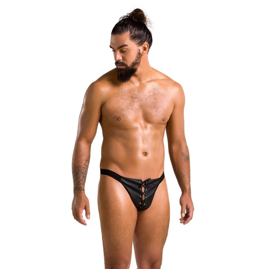 Чоловічі сліпи на шнурівці Passion 044 SLIP BEN XXL/XXXL Black, екошкіра, люверси фото 9