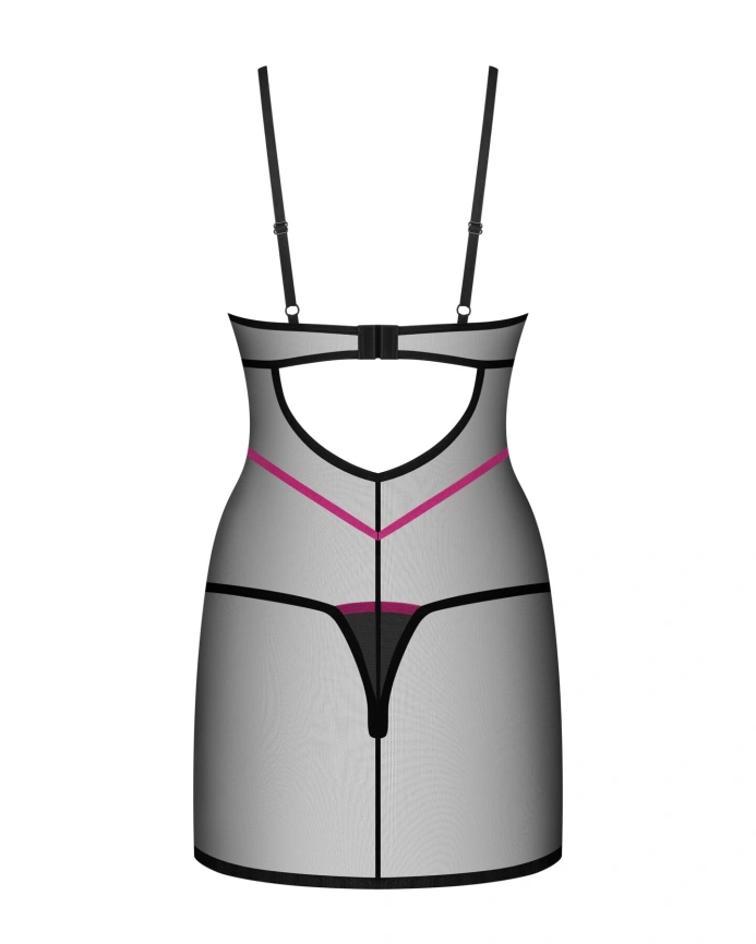 Пеньюар Obsessive Novenes chemise & thong, M/L, облегающий, прозрачный, со стрепами, стринги в компл фото 5