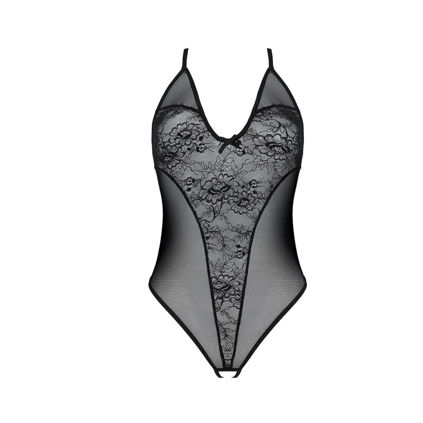 Боді з ажурним декором та відкритим кроком Passion URSULA BODY S/M, black фото 3