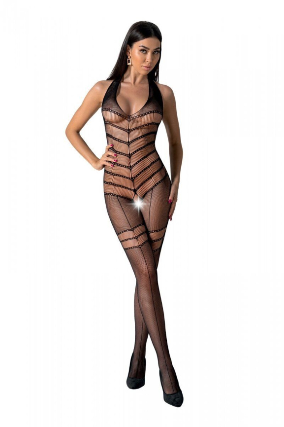 Бодістокінг з плетінням на животику Passion BS100 One Size, black, декоративний шов, з доступом фото 1
