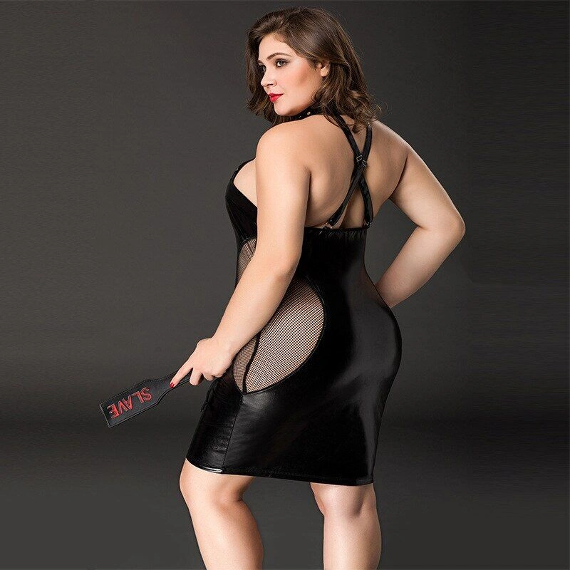 Эротическое платье JSY «Соблазнительная Мила» Plus Size Black, прозрачные вставки, стрепы, халтер фото 4