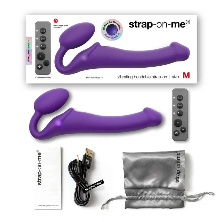 Безремневой страпон с вибрацией Strap-On-Me Vibrating Violet M диаметр 3,8 см, пульт ДУ, регулируемый фото 9