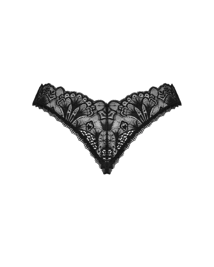 Кружевные стринги Obsessive Donna Dream crotchless thong XS/S Black, открытый доступ фото 4