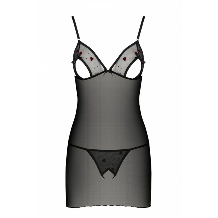 Сорочка з вирізами на грудях, стрінги Passion LOVELIA CHEMISE L/XL, black фото 5