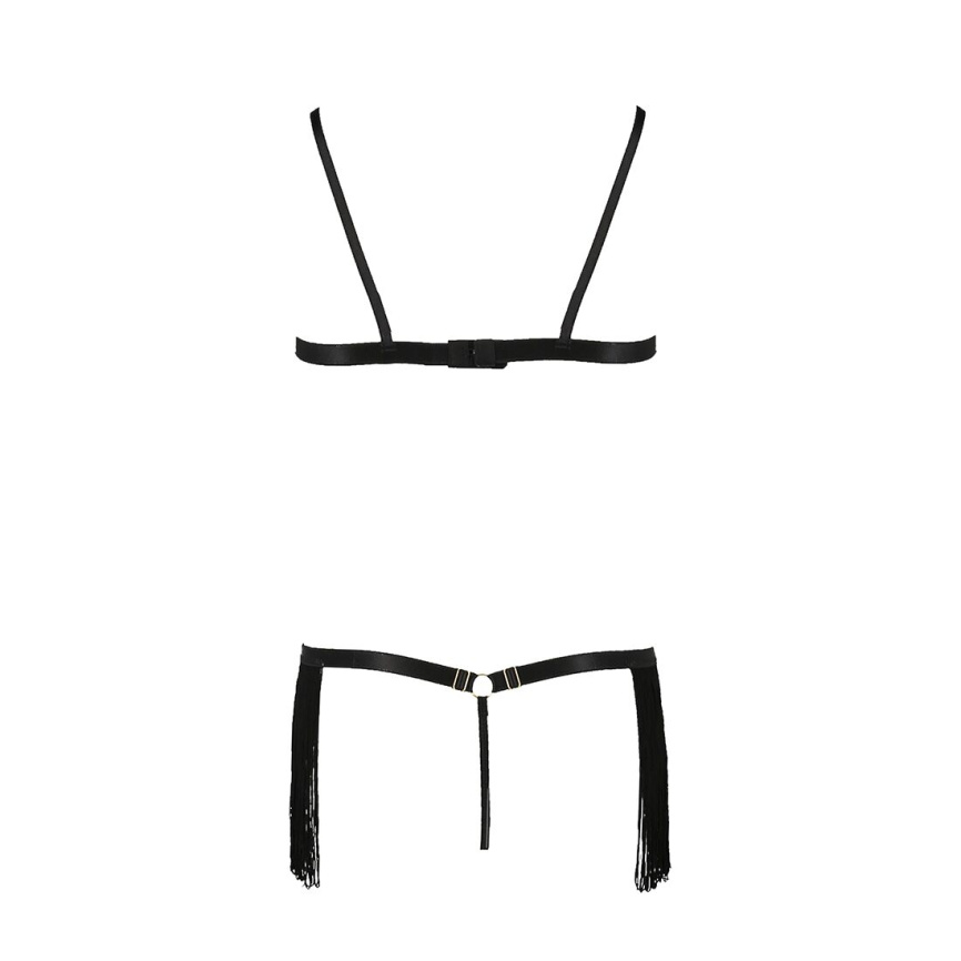 Комплект білизни Passion Exclusive KASSANDRA SET OpenBra L/XL black, ліф з бахроми, трусики-спідниця фото 6