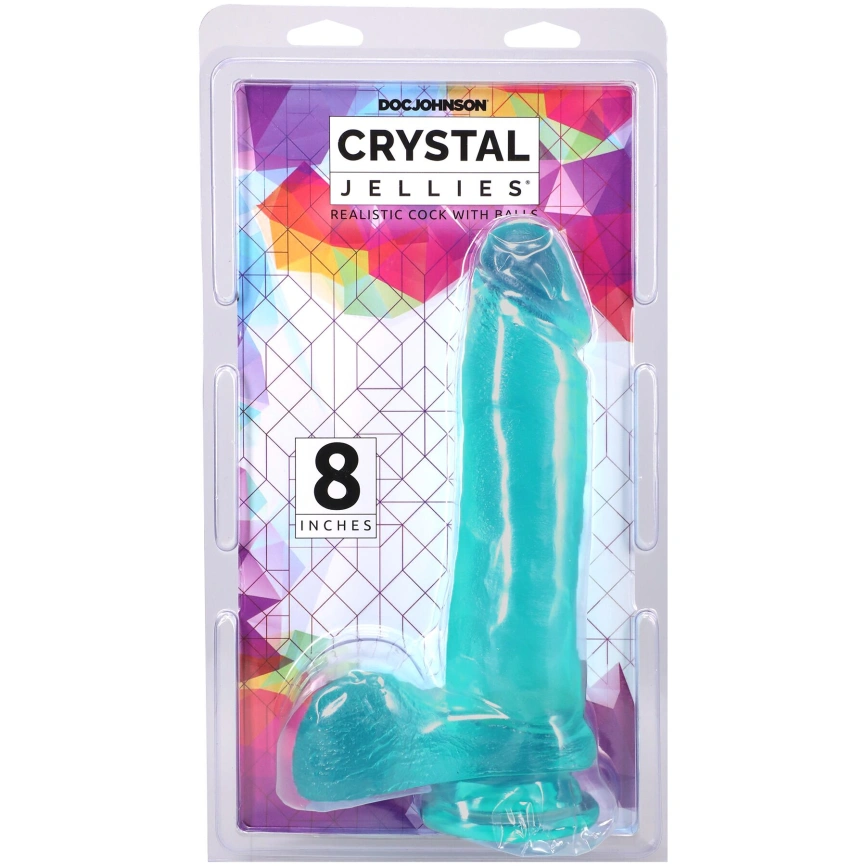 Фаллоимитатор Doc Johnson Crystal Jellies - 8 Inch Realistic Cock with Balls- Teal фото 4