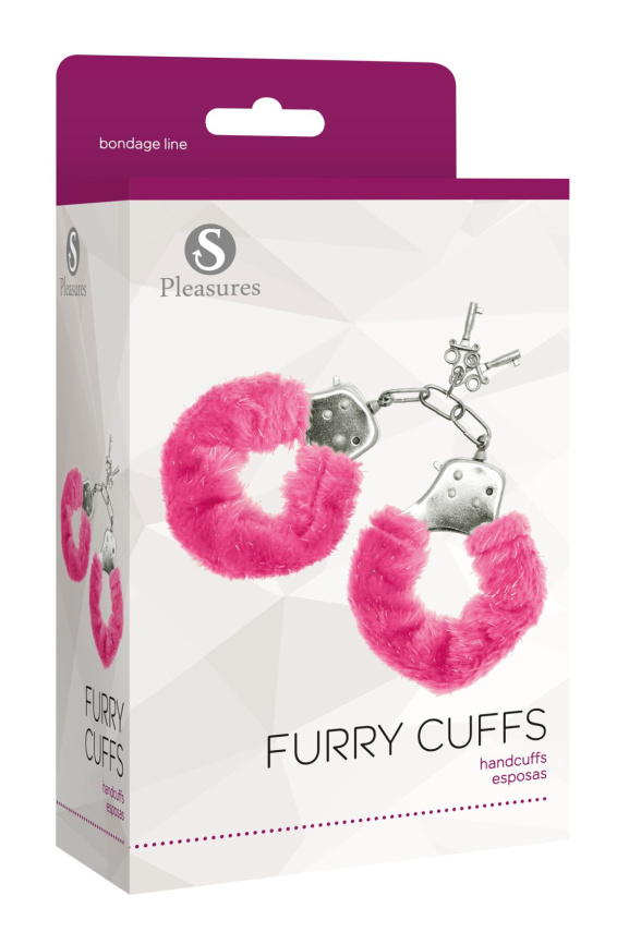 Наручники S Pleasures Furry Cuffs Pink з пухнастим оздобленням, 2 ключі в комплекті фото 2