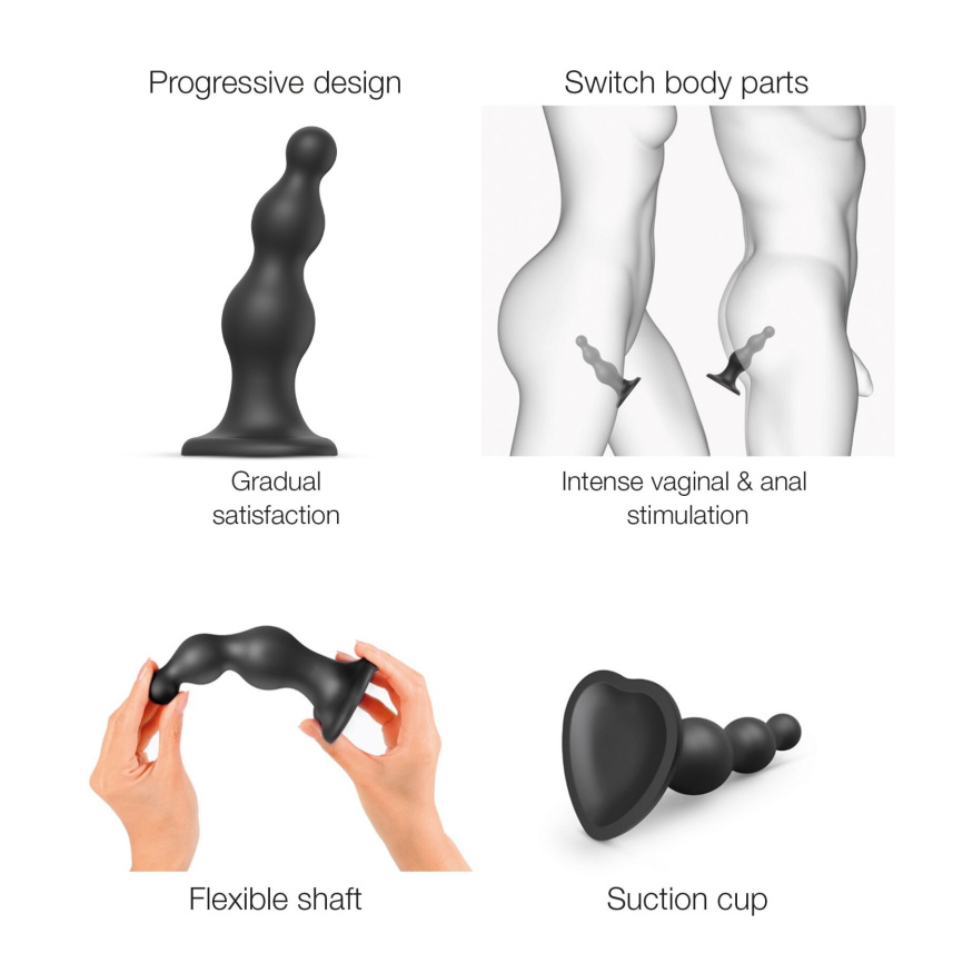 Насадка для страпона Strap-On-Me Dildo Plug Beads Black XXL фото 3