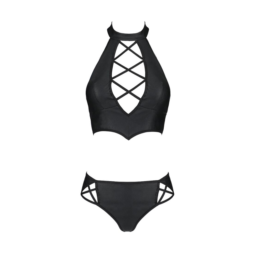 Комплект з еко-шкіри Passion NANCY BIKINI XXL/XXXL, black, бра та трусики з імітацією шнурівки фото 5