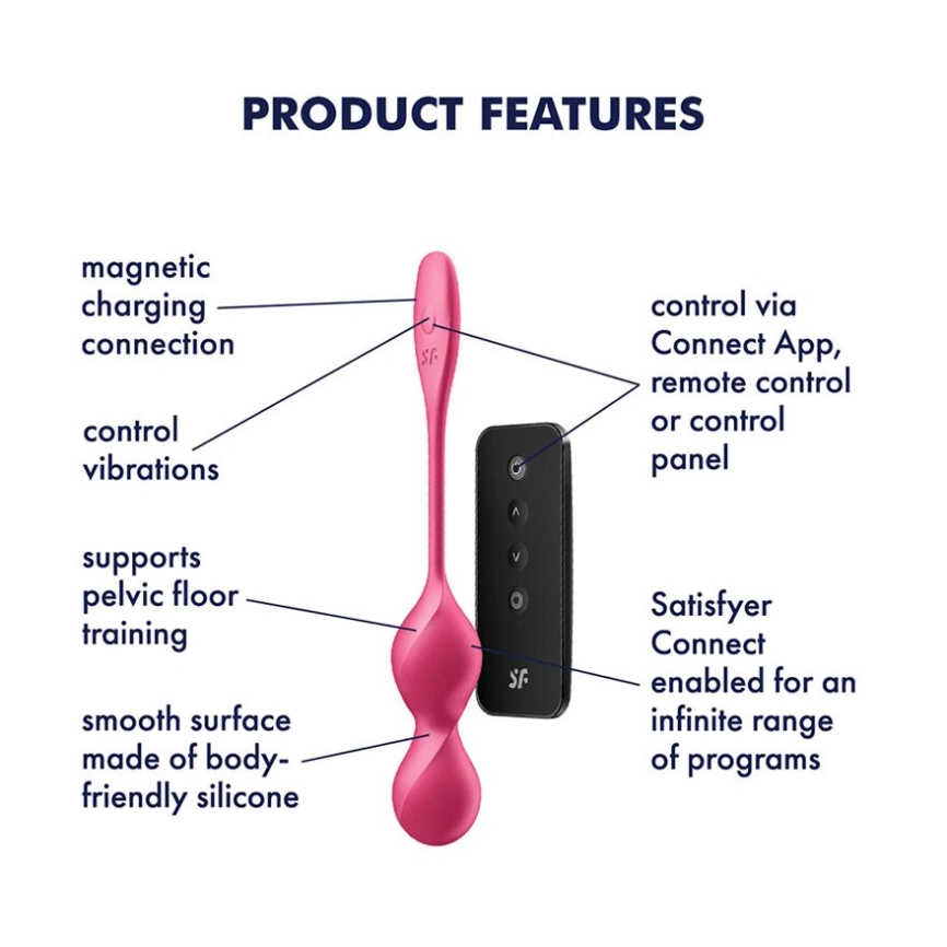 Вагинальные смарт-шарики с вибрацией Satisfyer Love Birds 2 Connect App Red, 86 г, пульт ДУ фото 3