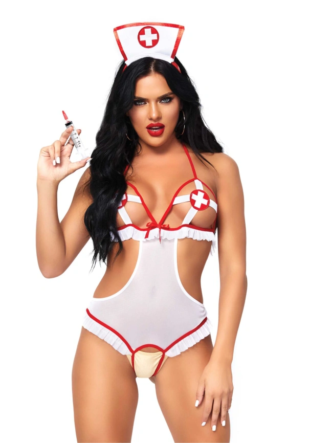 Костюм медсестры Leg Avenue Naughty Nurse, one size, боди и шапочка фото 1