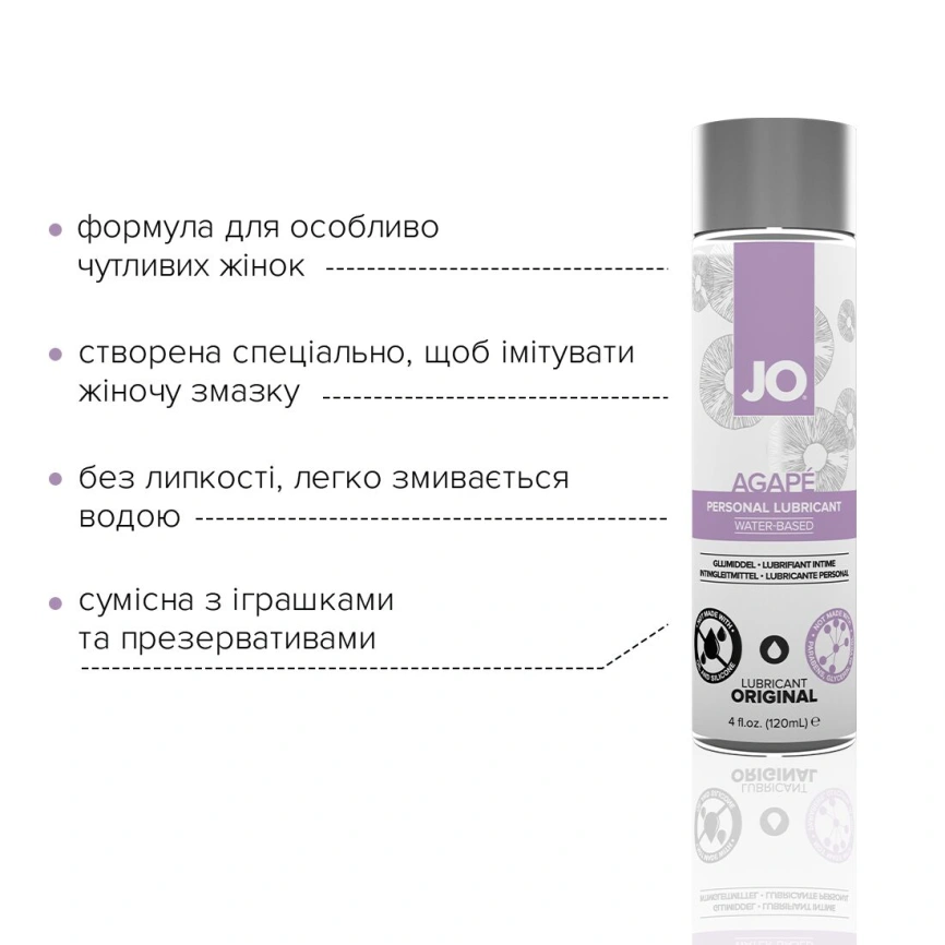 Смазка на водной основе JO AGAPE — ORIGINAL (120 мл) без глицерина, гликоля и парабенов фото 3