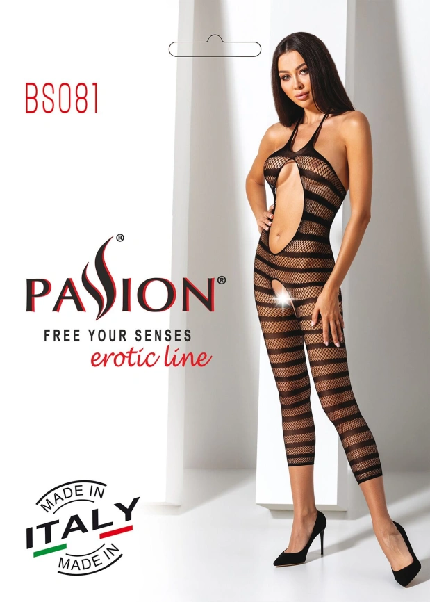 Сетчатый бодистокинг с открытым животом Passion BS081 black фото 8