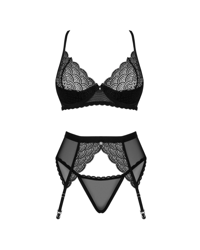 Комплект Obsessive Chemeris 3-pcs set XS/S, стринги, пояс для чулок, бюстгальтер фото 3