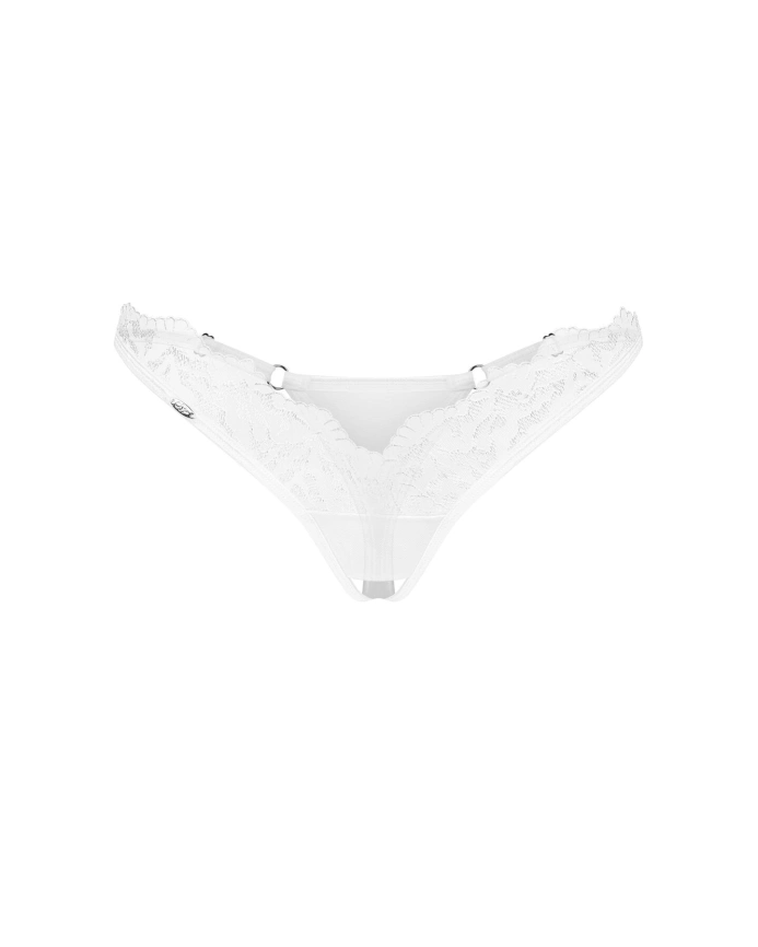 Трусики-стринги с кружевом Obsessive Arrowel White crotchless thong 2XL/3XL фото 3