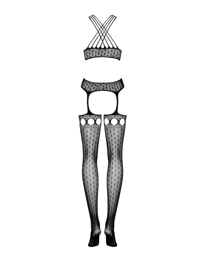 Бодістокінг Obsessive Bodystocking G313 S/M/L, шнурівка, геометричний декор фото 6