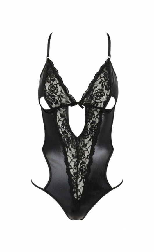 Боди с имитацией кожи и стрепами Passion ASUNA BODY L/XL, black фото 3