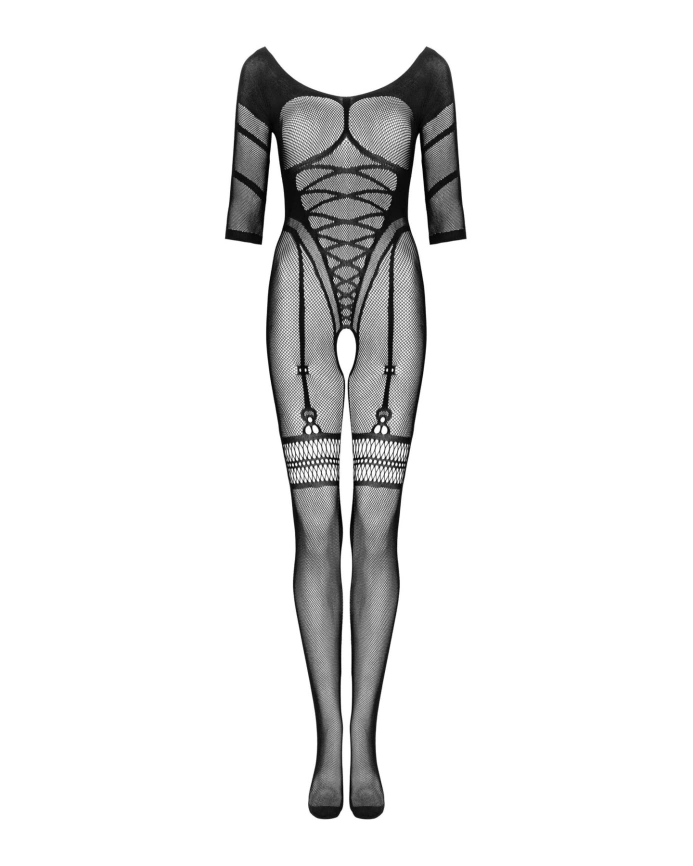 Сетчатый бодистокинг с имитацией подвязок Obsessive Bodystocking G329 XL/XXL, black, с доступом фото 3