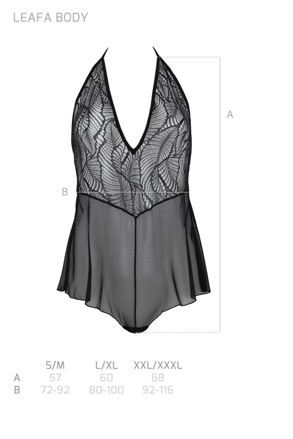 Боді Passion LEAFA BODY black, XXL/XXXL на зав'язках, м'яка чашка, низ у вигляді шортиків фото 5