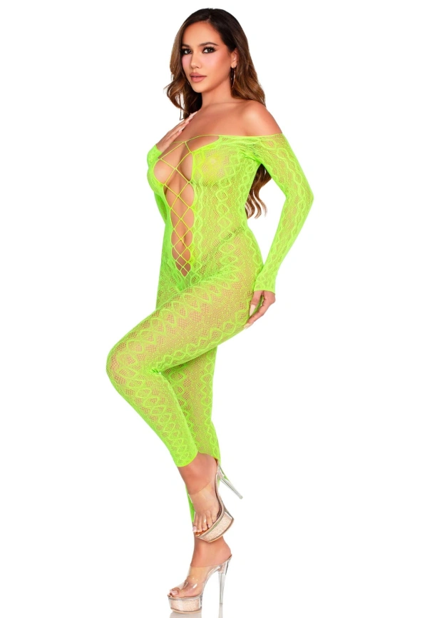 Бодистокинг Leg Avenue Crotchless Footless Lingerie Bodystocking One Size Neon Green фото 4