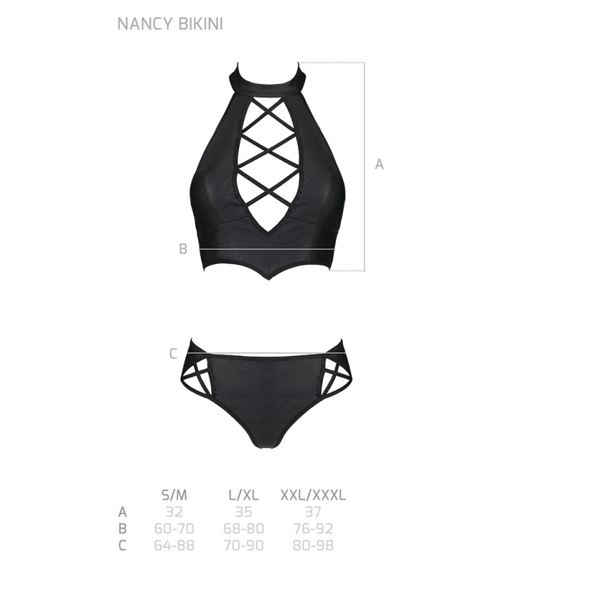 Комплект з еко-шкіри Passion NANCY BIKINI XXL/XXXL, black, бра та трусики з імітацією шнурівки фото 7