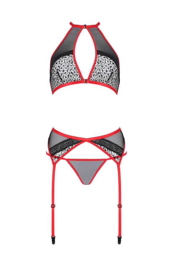 Комплект белья Passion SATARA SET XXL/XXXL red, топ, пояс для чулок, стринги фото 3