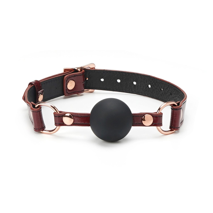Силіконовий кляп Liebe Seele Wine Red Ball Gag, діаметр кульки 4,3 см, ремінь із натуральної шкіри фото 1