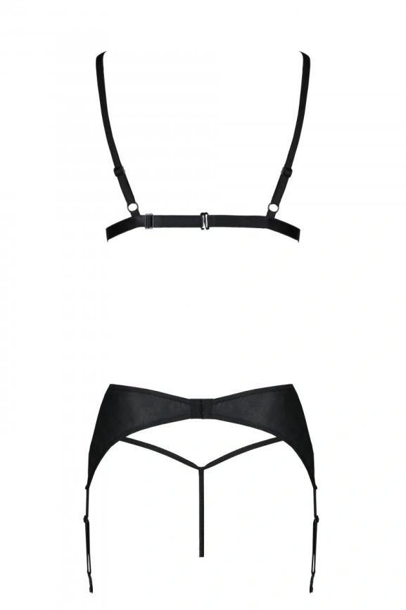 Комплект из эко-кожи Passion MILEY SET L/XL, black, трусики, бюстгальтер, пояс для чулок фото 4
