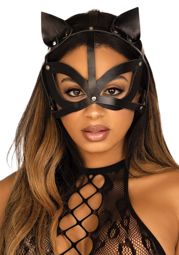 Маска кішки з екошкіри Leg Avenue Vegan leather studded cat mask Black фото 1