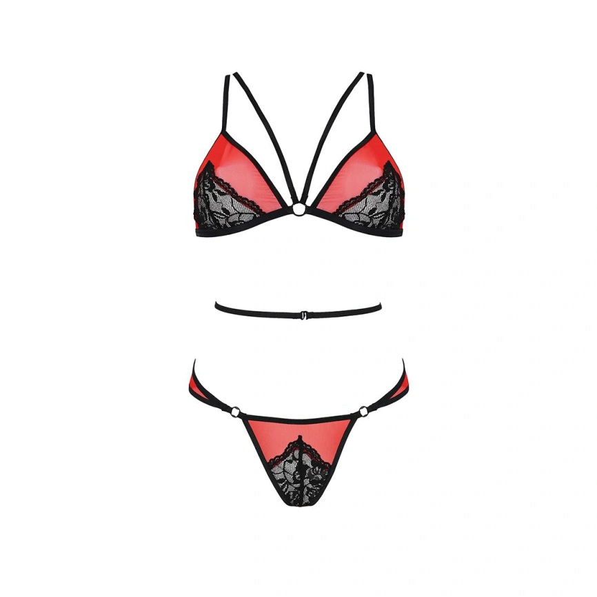 Комплект белья Passion PEONIA SET XXL/XXXL red, бра, трусики фото 10