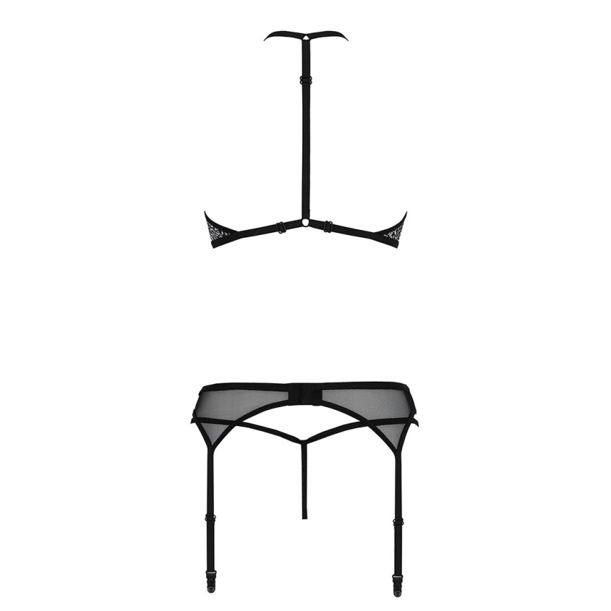 Комплект білизни Passion SATARA SET L/XL black, топ, пояс для панчіх, стрінги фото 11