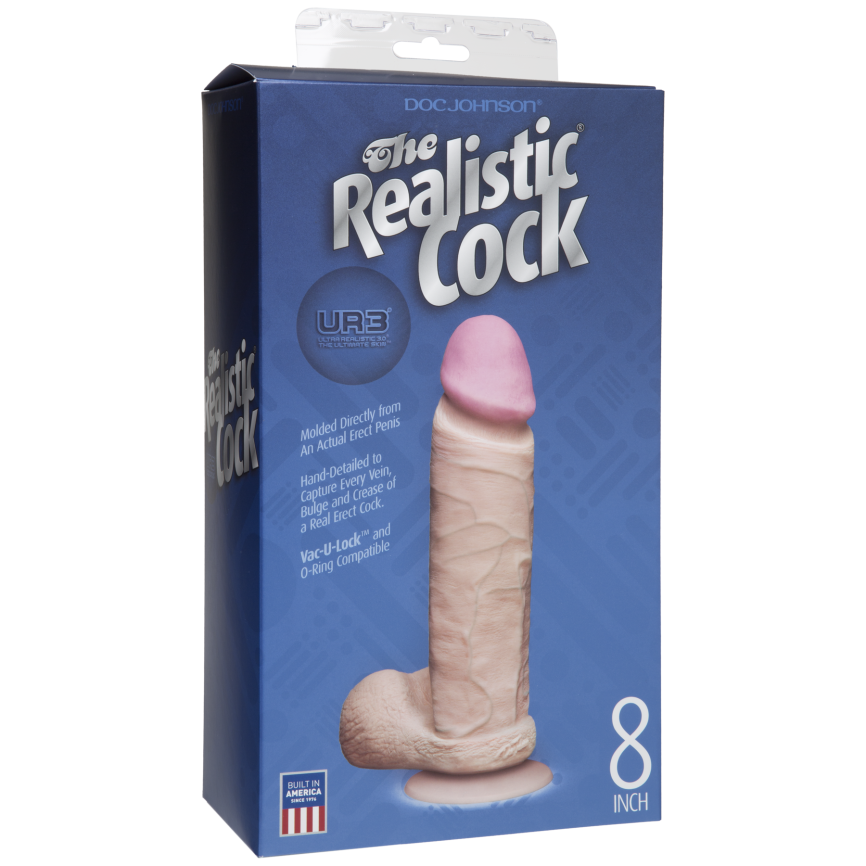 Фалоімітатор Doc Johnson The Realistic Cock 8 inch White - ULTRASKYN, Vack-U-Lock, діаметр 5,1 см фото 2