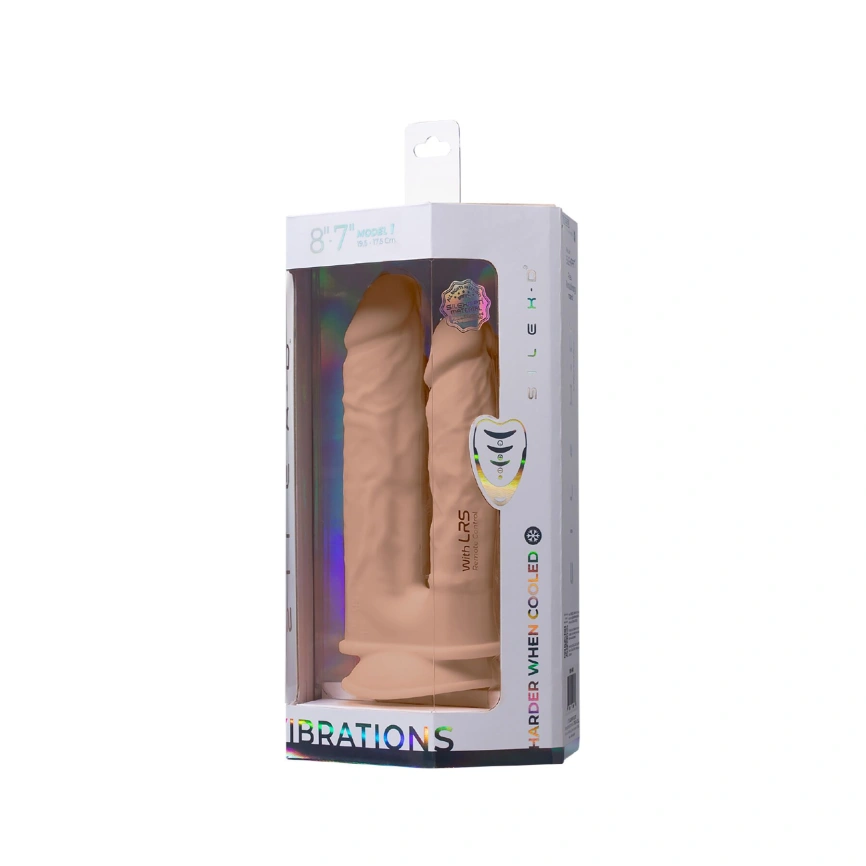 Двойной фаллоимитатор с вибрацией SilexD Double Gusto Vibro Flesh (Model 1 size 8" & 7") + LRS, диаметр 4,5 см и 3,7 см фото 11