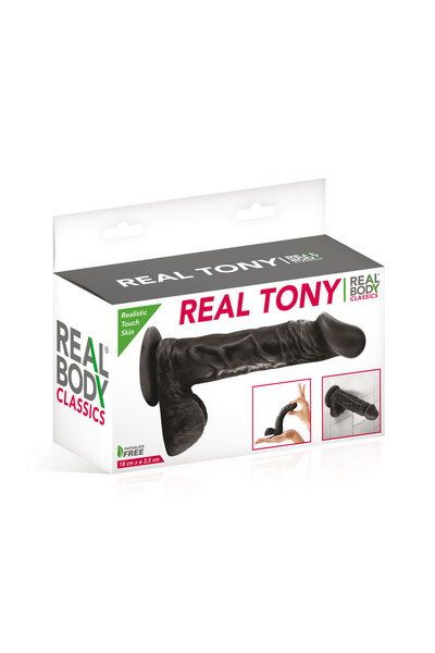 Фалоімітатор Real Body — Real Tony Black, TPE, діаметр 3,5 см фото 3