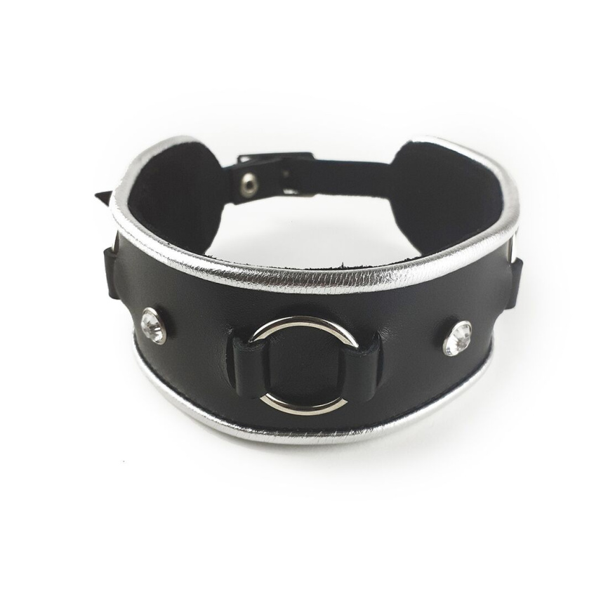 Ошейник из натуральной кожи со стразами и кольцом Art of Sex -  Collar Ring фото 2