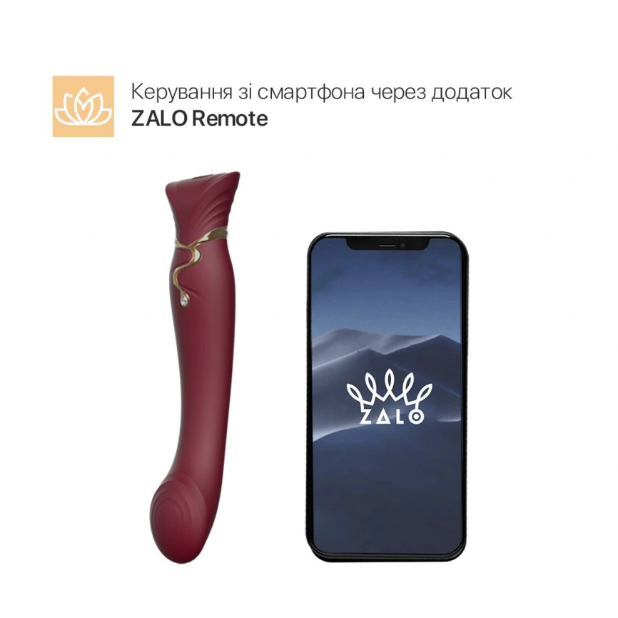 Смартвибратор 3в1 Zalo — Queen Set Wine Red, пульсирующая жемчужина и вакуум, кристалл Swarovski фото 14