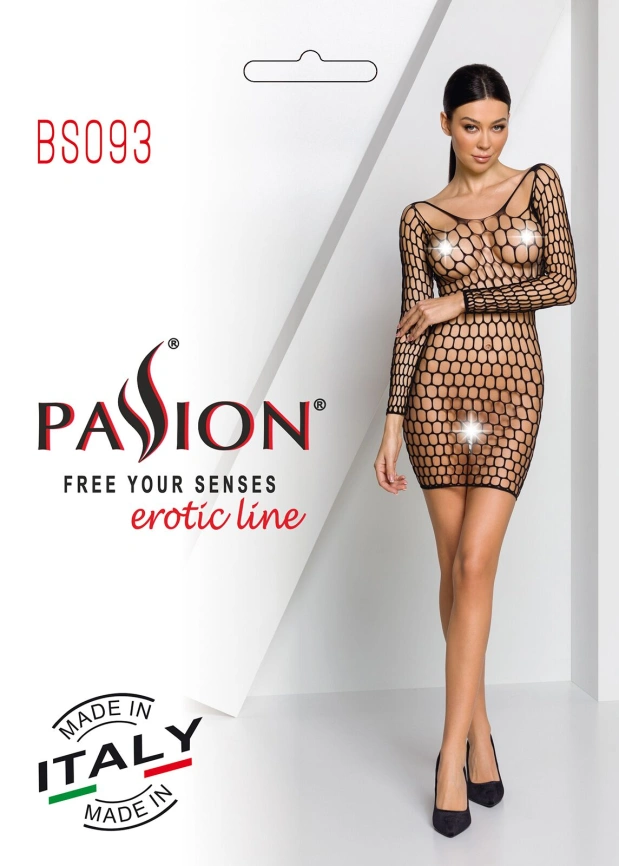 Бодистокинг-платье с глубоким воротом Passion BS093 black, длинные рукава фото 8