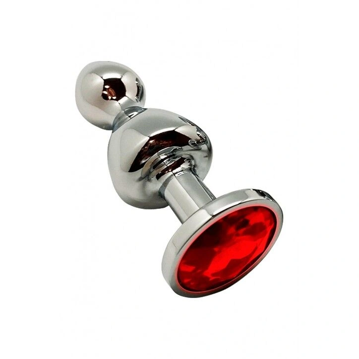 Металлическая анальная пробка Wooomy Lollypop Double Ball Metal Plug Red L диаметр 3,5, длина 10,5 с фото 1