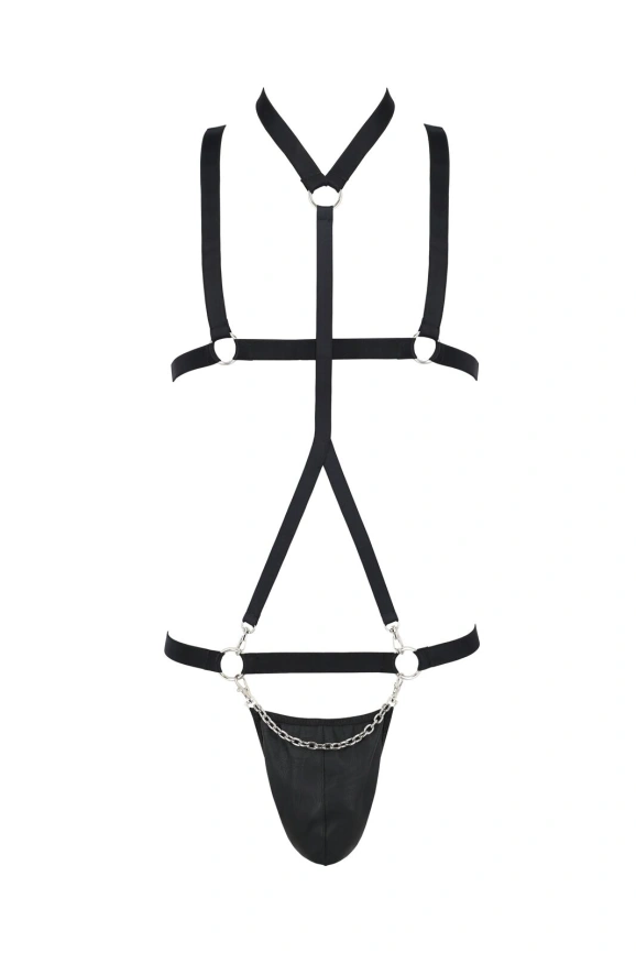 Комплект мужского белья из стреп Passion 039 SET ANDREW S/M Black, стринги, шлейка фото 3