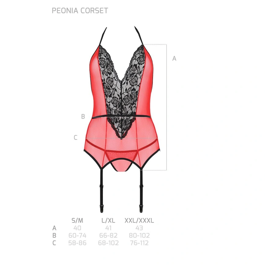Корсет с пажами для чулок Passion PEONIA CORSET S/M red, стринги фото 13