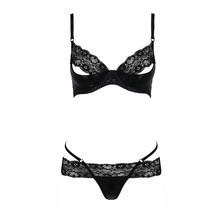 Комплект білизни Passion Exclusive NORTH SET S/M, black, ліф и трусики з елементами під латекс фото 5