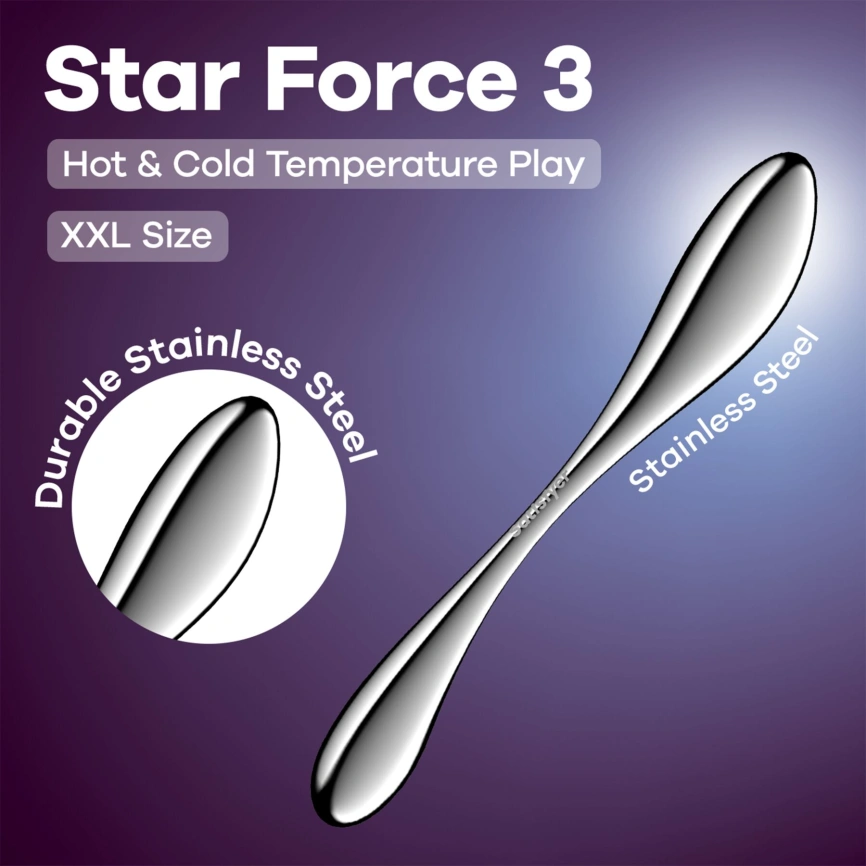 Металлический дилдо Satisfyer Star Force 3, двусторонний, можно нагревать и охлаждать, очень тяжелый фото 6