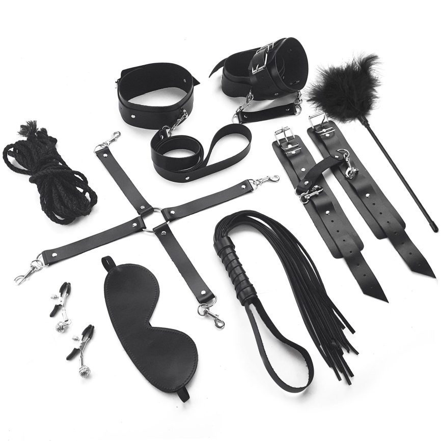 Набір BDSM Art of Sex – Set Leather, 10 предметів, чорний, натуральна шкіра фото 1